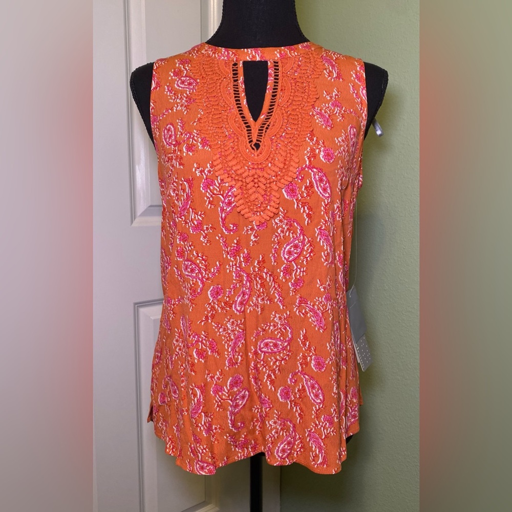 Orange Floral Sleeveless Top